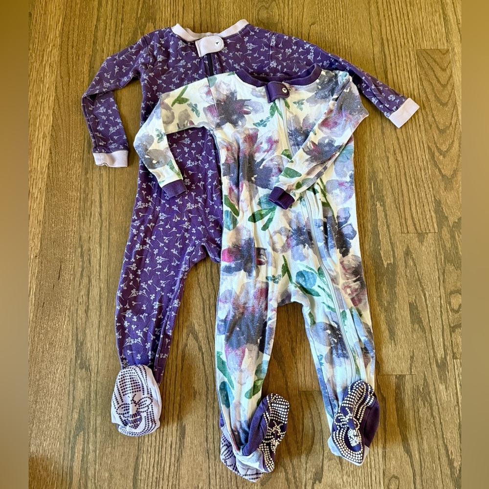 Bundle of Burt's Bees Baby Purple footed pajamas
